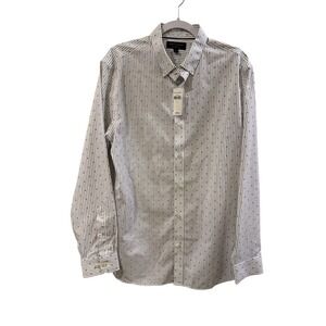 Banana Republic Mens Non-Iron Slim Fit Anchor Stripe Button Down Shirt White L